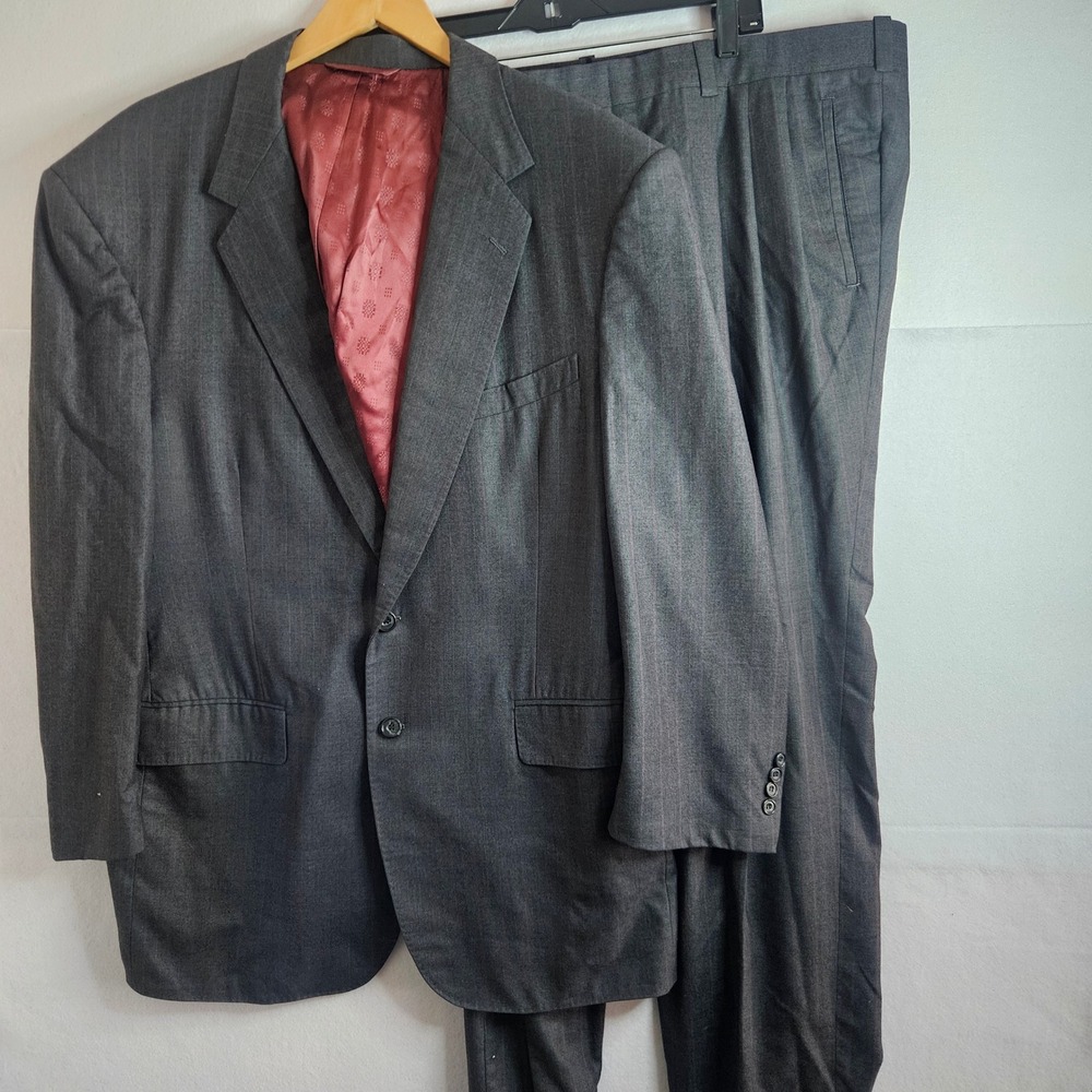 Vtg Ermenegildo Zegna 15 Milmil 15 Wool Suit Gray Red Pinstripe Italy 48R 44x30